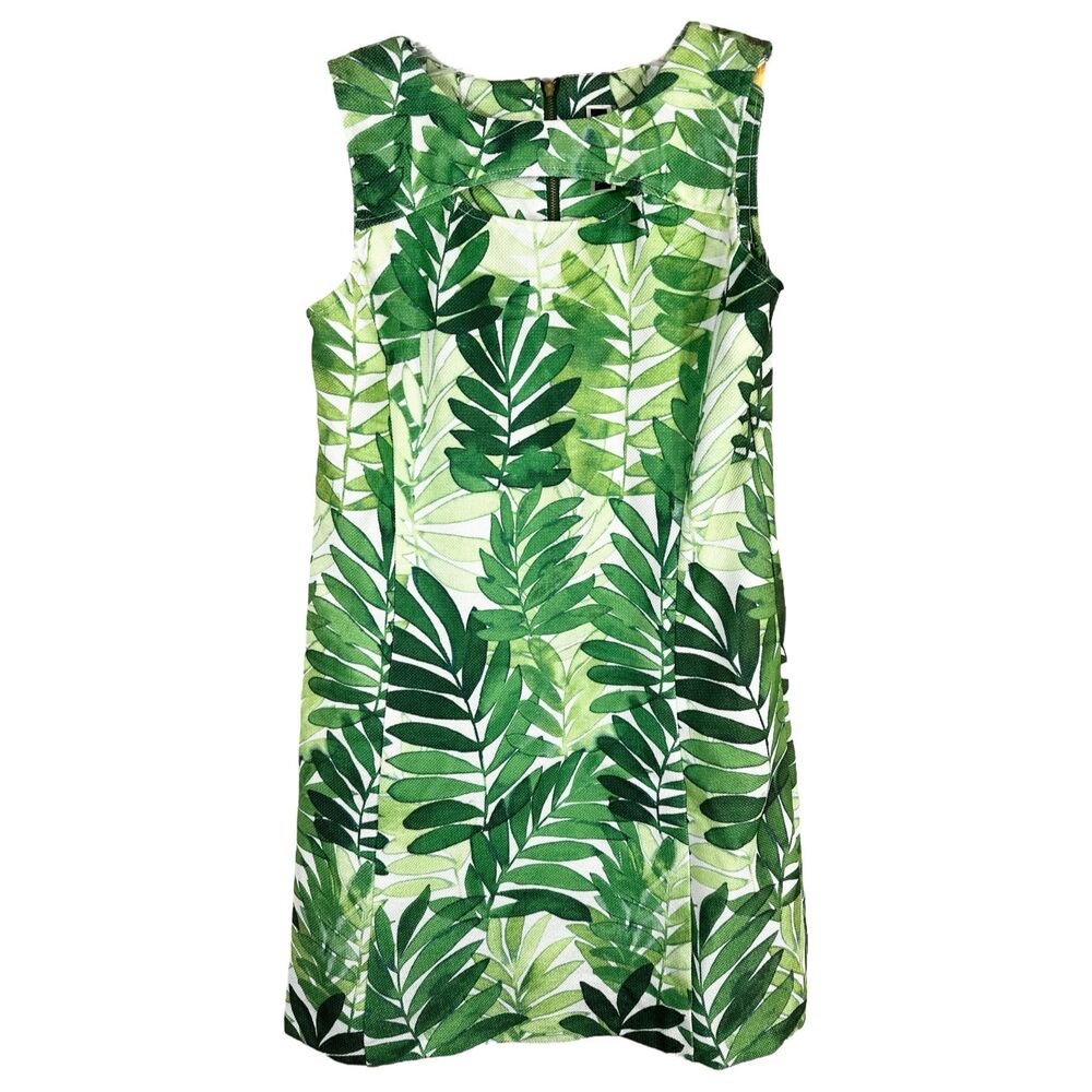 Julian Taylor Size 6 Dress‎ Green Leaf Print Shift Sleeveless Mini Back Zip 1675